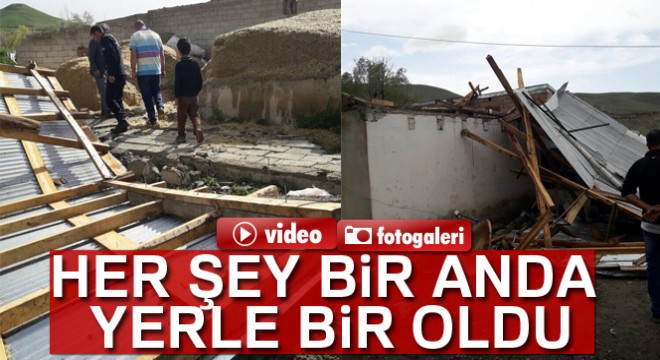 Erzurum da şiddetli fırtına evleri yıktı