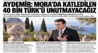 Aydemir: Mora’da katledilen 40 bin Türk’ü unutmayacağız